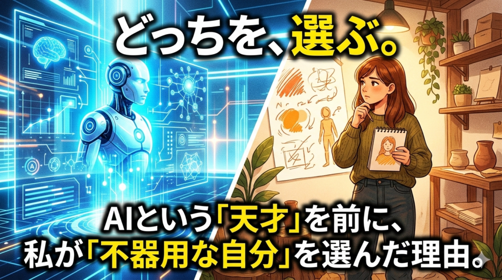 「どっちを、選ぶ。」というキャッチコピーが書かれた、たげたぽこ（tagetapoco）のブランドイメージ画像。