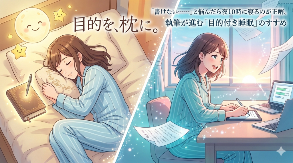 「 目的を、枕に。 」 というキャッチコピーが書かれた、たげたぽこ（tagetapoco）のブランドイメージ画像。