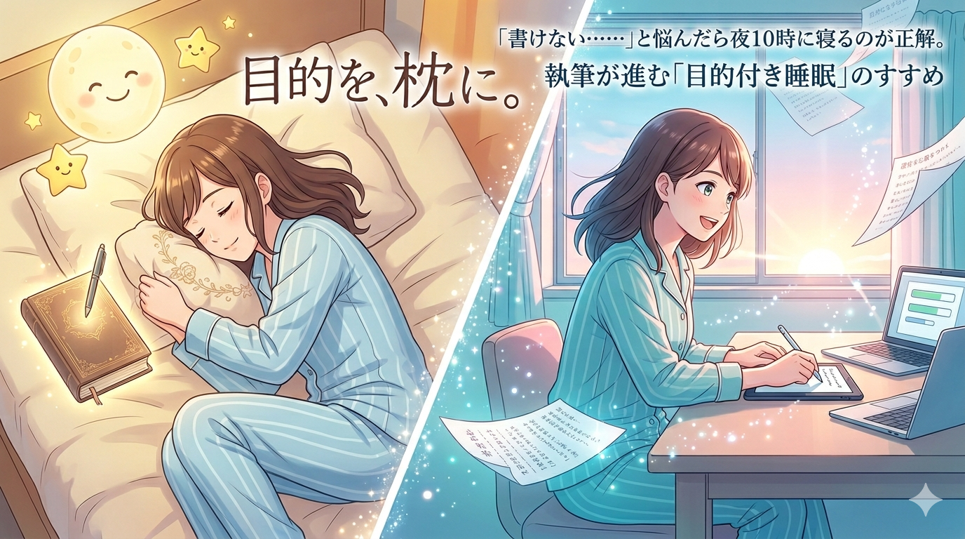 「 目的を、枕に。 」 というキャッチコピーが書かれた、たげたぽこ(tagetapoco)のブランドイメージ画像。