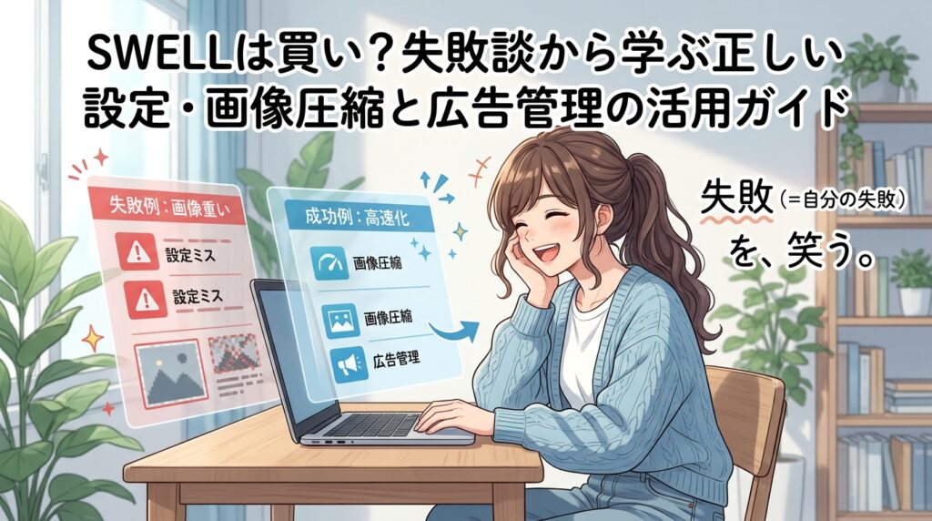 「 失敗を、笑う。」 というキャッチコピーが書かれた、たげたぽこ（tagetapoco）のブランドイメージ画像。